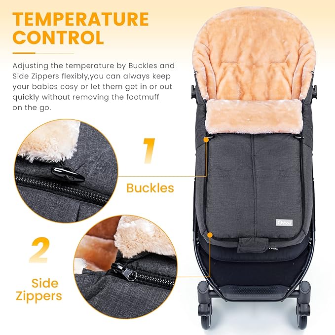 Orzbow Stroller Footmuff Universal | Faux Wool Baby Bunting Bag | Warm, Weather-proof, Adjustable Buckles | Winter Stroller Blanket Cover | Baby Sleeping Bag for Cold Weather Accessories, Dark Grey-BubblyBeeBaby