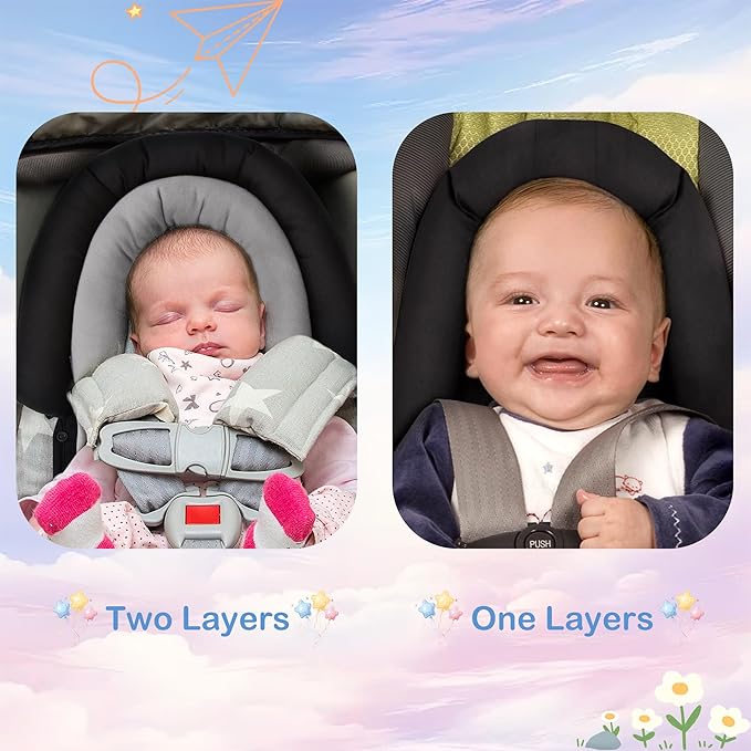 Pro Goleem Car Seat Head Support Infant, Soft Infant Car Seat Insert, 2 in 1 Carseat Head Support for Newborn, Perfect for Car Seat, Stroller, Swing, Bouncer, Gray and Black-BubblyBeeBaby