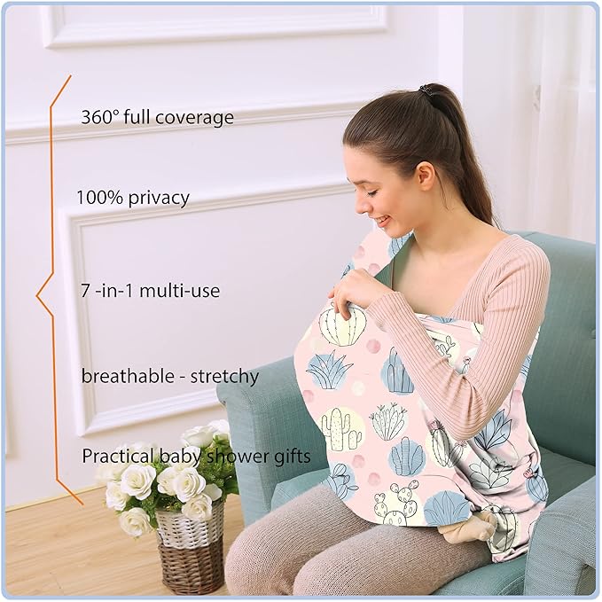 Car Seat Covers for Babies - Multi- use Nursing Carseat Canopy, Breastfeeding Covers, Baby Shower Gifts for Boys and Girls (Cactus)-BubblyBeeBaby