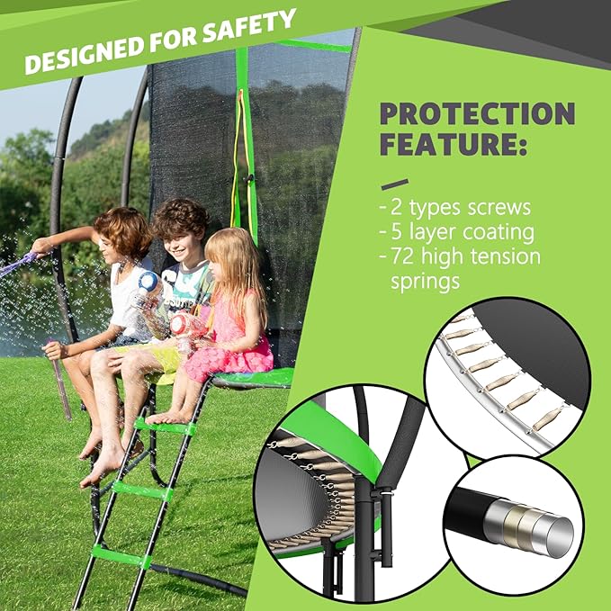 14FT 12FT 10FT 16FT Trampoline with Safety Enclosure, Anti-Rust Coating – ASTM Certified, Heavy-Duty Outdoor Trampoline with Ladder – for Kids & Adults-BubblyBeeBaby
