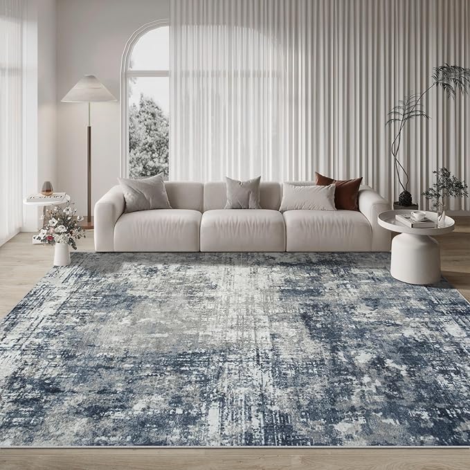 10x14 Area Rugs Large Living Room Rug Washable: Modern Abstract Rug Indoor Modern Carpet Non Slip for Dining Room Bedroom Nursery Home Office Blue/Grey-BubblyBeeBaby