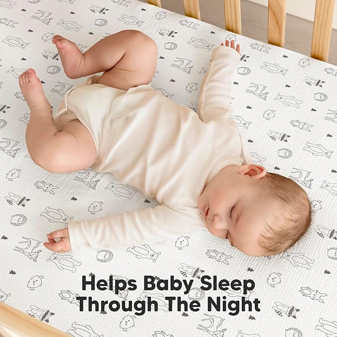 KeaBabies 2-Pack Muslin Crib Sheets for Boys, Girls - 100% Organic Cotton Fitted Baby Crib Mattress Sheet, Soft Breathable Standard Toddler Bed Cover Bedding Set, Neutral, Durable 52x28 (Woodland)-BubblyBeeBaby