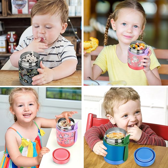 10oz Soup Thermo for Hot Food Kids,Lunch Thermo Kids Food Jar with Spoon Hot Insulated Food Containers,Leak Proof Stainless Steel Wide Mouth Lunch Food Thermo Jar for School(Black-Game Console)-BubblyBeeBaby