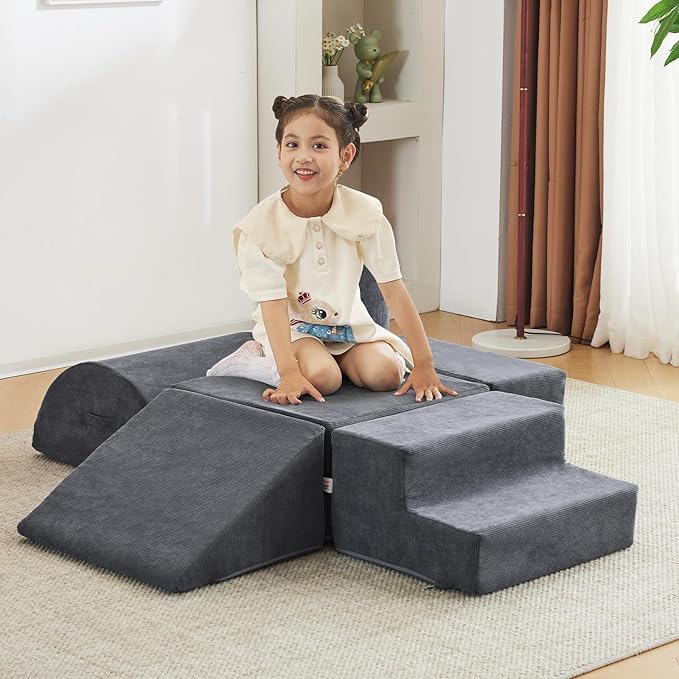 Jela Foam Blocks 6Pcs Soft Play Equipment Luxury Corduroy Fabric, Toddler Climbing Toys Indoor Soft Play for Toddlers-BubblyBeeBaby