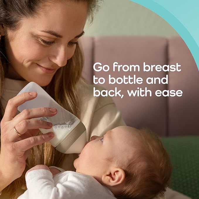 NUK Perfect Match 2-in-1 Natural and Anti-Colic Bottle with Medium Flow, Wide, Adaptable Nipple, 8oz., 4 Pack, BPA Free-BubblyBeeBaby