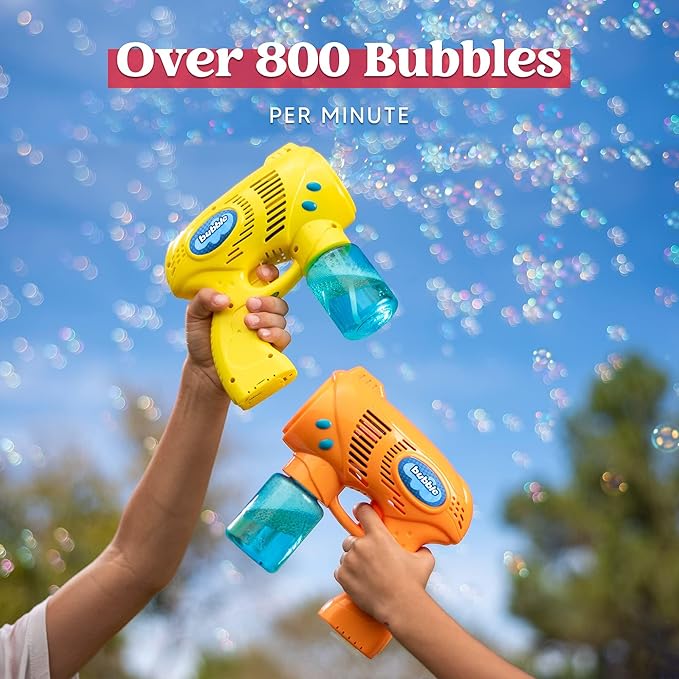 JOYIN 2 Bubble Guns with 2 Refill Solution (10 oz Total), Bubbles Maker, Blower for Kids, Toddlers, Outdoors Activity, Birthday Gift, Easter Basket Stuffers (Yellow+Orange)-BubblyBeeBaby