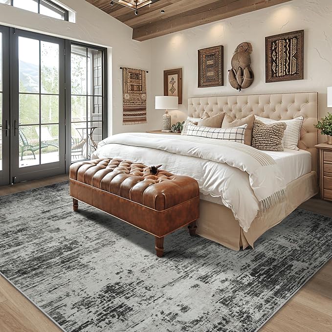 10x14 Area Rugs for Living Room: Soft Abstract Large Area Rug Non-Shedding Anti-Skid Stain Resistant Indoor Floor Modern Washable Rugs for Bedroom Dining Room Nursery Farmhouse Home Office-Black/Gray-BubblyBeeBaby