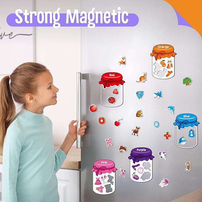 12 Pieces Magnetic Color Sorting Toys, 60 Color, Number & Math Symbol Magnets Early Educational Sorting Set for Refrigerator Whiteboard Baby Toddlers Kids-BubblyBeeBaby