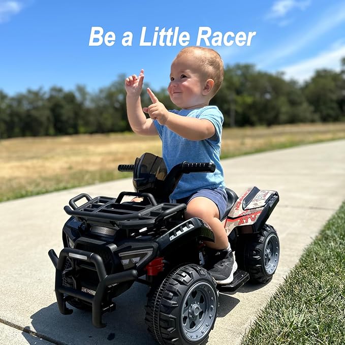 Kids ATV 4 Wheeler, 6V Ride-On Toy for Toddlers 1-3 Boys & Girls with Music, Forward & Reverse - Black-BubblyBeeBaby