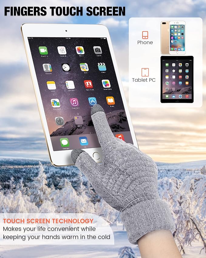 Geyoga 2 Pairs Women's Winter Touch Screen Gloves Soft Warm Fleece Lined Knit Elastic Cuff Winter Texting Gloves-BubblyBeeBaby