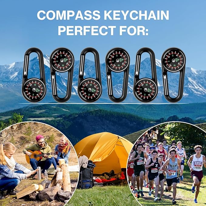 12 Pcs Mini Compass Keychain for Kids Bulk, Small Pocket Magnetic Compass Survival Hiking for Outdoor Survival Camping Party Backpacking Accessory-BubblyBeeBaby