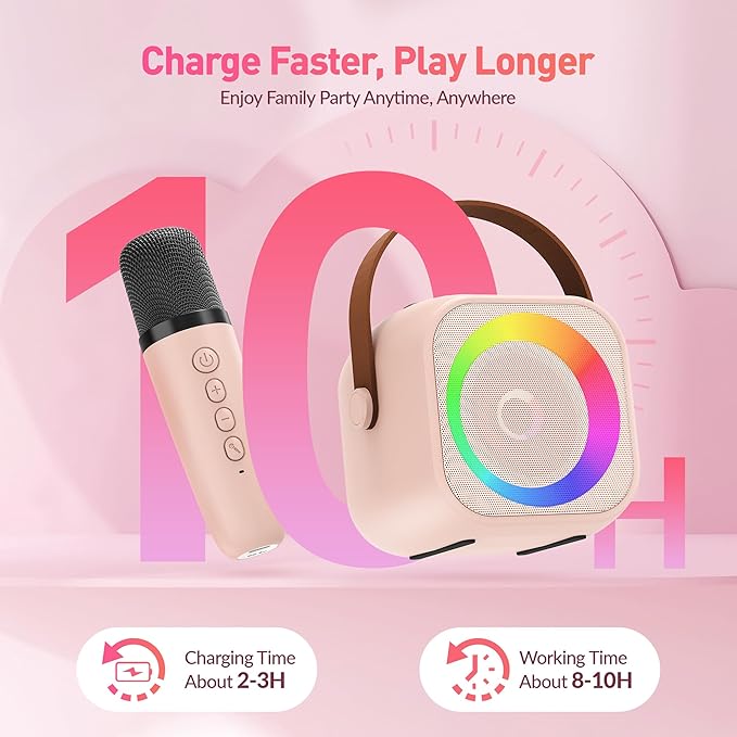 Karaoke Machine for Kids Adults, Mini Portable Bluetooth Karaoke Speaker with 2 Wireless Microphone and Lights, Christmas Birthday Gifts for Girls Ages 4, 5, 6, 7, 8, 9, 10, 12+ Family Home Party-BubblyBeeBaby