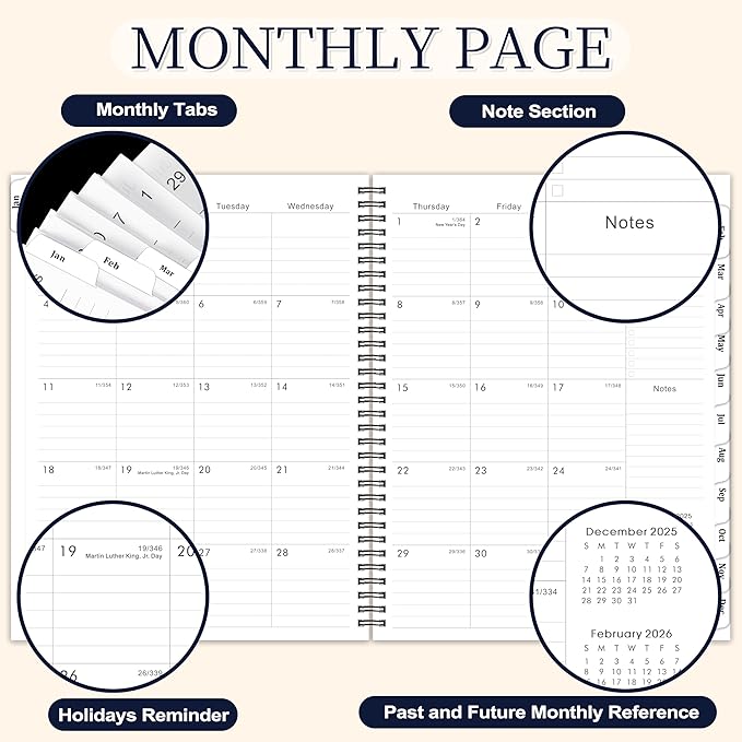 2026 Planner - 9” × 11”, 2026 Weekly and Monthly Planner, from JAN. 2026 to DEC. 2026, Inner Pocket, Premium Paper, Twin-wire Binding, Make Your Life Productive - Black-BubblyBeeBaby