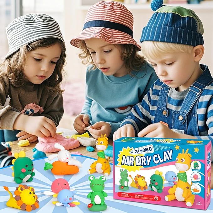 ifergoo Air Dry Clay for Kids - Animal Modeling Clay Kit, 6 Animal Designs with Sculpting Tools & Tutorials, Ultra Light & Soft, Arts & Crafts DIY Creative Toys, Gifts for Age 3-12 Girls & Boys-BubblyBeeBaby