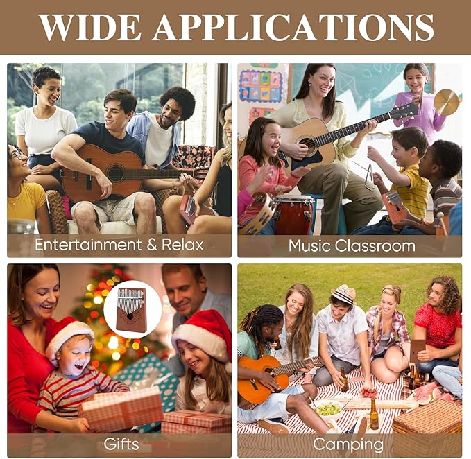 Kalimba Thumb Piano 17 Keys Instrument: Portable Mbira Finger Pianos Musical Gifts for Kids Adults Beginners - Mahogany Wood Handheld Piano with Tune Hammer, Music Book-BubblyBeeBaby