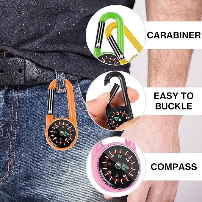12 Pcs Mini Compass Keychain for Kids Bulk, Small Pocket Magnetic Compass Survival Hiking for Outdoor Survival Camping Party Backpacking Accessory-BubblyBeeBaby