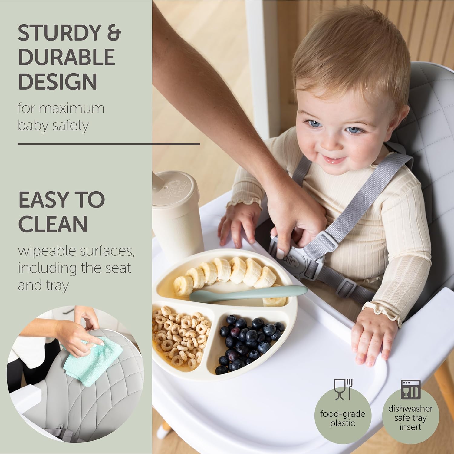 Convertible High Chair for Babies, Toddlers, Kids & Children - Wooden Highchair with Adjustable Height & Dishwasher Safe Tray - Wood Feeding & Dining Chair - Converts to Booster Seat - KoolaBaby