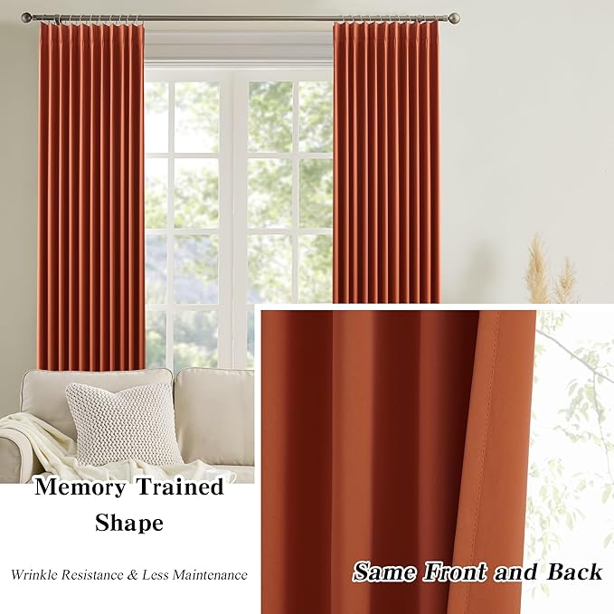 KEQIAOSUOCAI Long Copper Blackout Burnt Orange Curtains for Living Room 2 Panels Sets,Pinch Pleat with Hooks, Thermal Pleated Window Drapes Rustic Western Curtain for Bedroom W40 x L102-BubblyBeeBaby