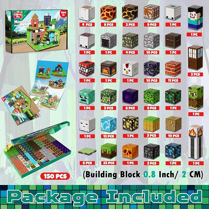 150 PCS Magnetic Blocks - Magnetic Building Block with 6 Baseplate, Stacking Magnets for Kids, Sensory Toy for Toddlers STEM Learning, Birthday Gifts for 3+ Years Old Boys Girls-BubblyBeeBaby