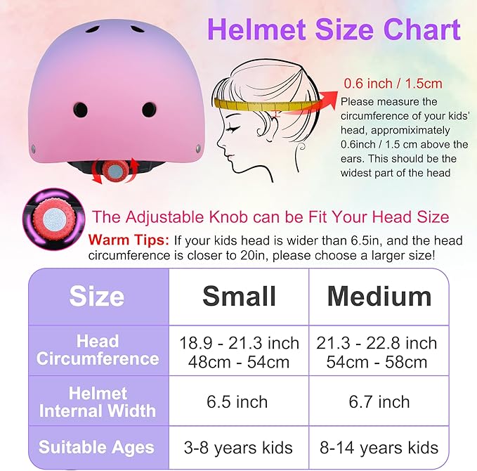 Kids Bike Helmet with DIY Stickers and Knee Pads Elbow Pads Wrist Guard Set for Ages 3-8-14 Toddler Boys Girls Helmet for Roller Skates Cycling Skateboarding Bicycle Scooter-BubblyBeeBaby