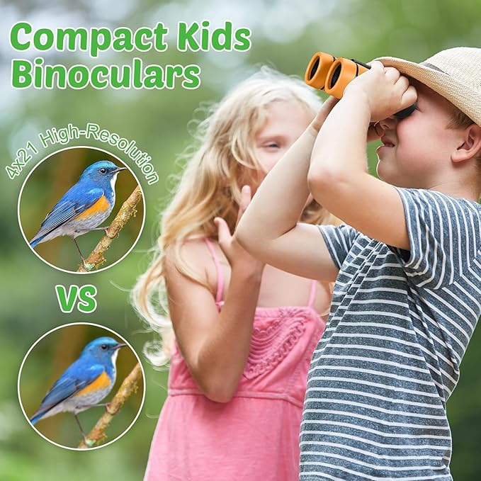 Hiboom 16 Set Kids Binoculars Bulk Shockproof Folding Children Mini Compact Binoculars Compass Magnifying Glass for 3-12 Years Boys Girls Kids Bird Watching Camping Outdoor Play-BubblyBeeBaby
