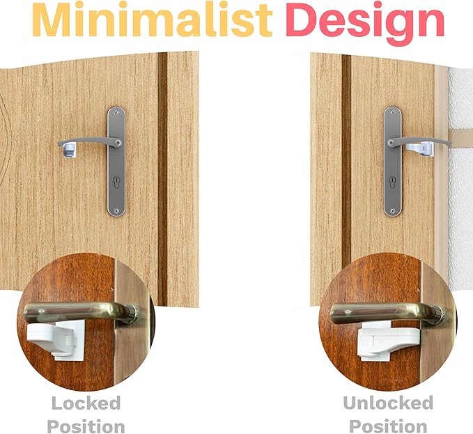 Inaya Child Proof Door Lever Lock (4-Pack) - Door Handle Lock - 3M Adhesive - Minimalist Design - No Drilling Child Safety Door Handle Locks-BubblyBeeBaby