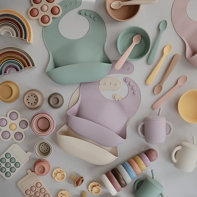 mushie Silicone Baby Bib | Adjustable Fit Waterproof Bibs (Pale Mauve)-BubblyBeeBaby