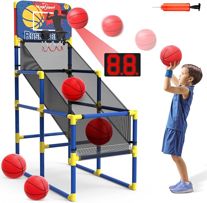 Kids Basketball Hoop Arcade Game W/Electronic Scoreboard Cheer Sound, Basketball Hoop Indoor Outdoor W/4 Balls, Basketball Game Toys Gifts for Kids 3-6 5-7 8-12 Toddlers Boys Girls-BubblyBeeBaby