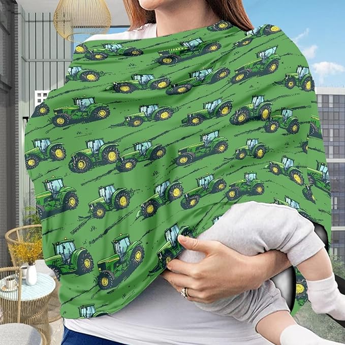 Binienty Baby Car Seat Cover for Boys Girls - Green Truck Multi Use Baby Nursing Scarf, Shopping Car/High Chair/Stroller Portector Decor-BubblyBeeBaby