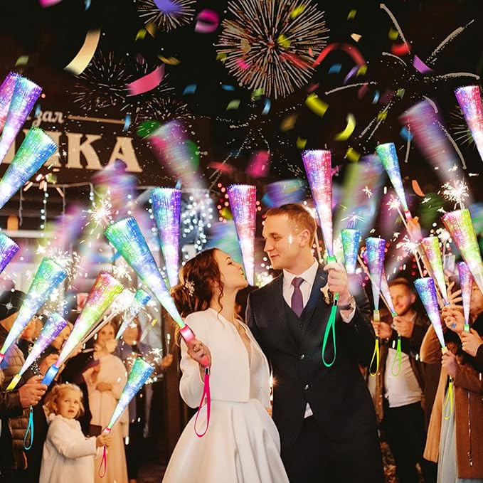 200PCS Glow Fiber Optic Sticks, LED Light Wands, Glow in The Dark Party Supplies, Fiber Optic Wands for Weddings, Birthdays&Events,Flashing LED Party Favors,Colorful Light Sticks for Kids&Adults-BubblyBeeBaby