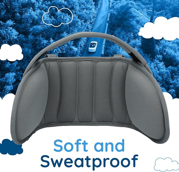 NAPUP Child Head Support for Car Seats – Safe, Comfortable Head & Neck Pillow Support Solution for Front Facing Car Seats and High Back Boosters – Baby & Kids Travel Accessories (Grey)-BubblyBeeBaby