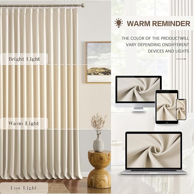 KEQIAOSUOCAI Pinch Pleated Cream Beige Curtains 120 Inches Long for Living Room 2 Panels Set Ceiling Mount Track Drapes Ceiling Floor 118 inch-122 inch Window Curtains Bedroom 40 by 120,10 ft-BubblyBeeBaby