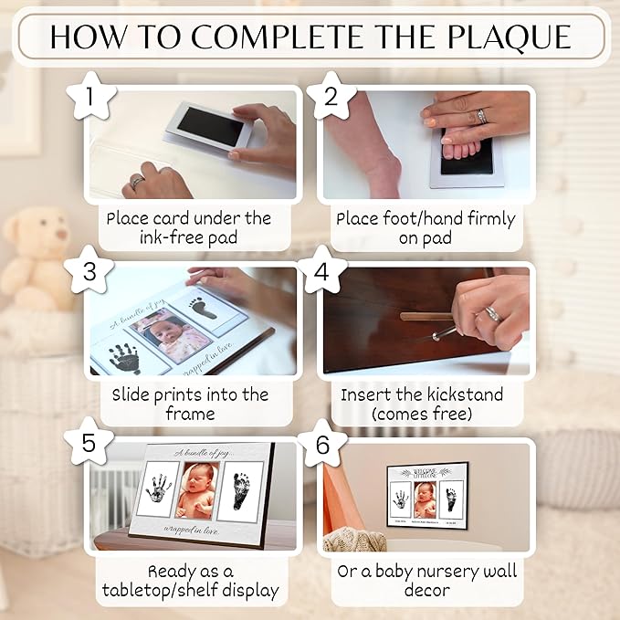 Inkless Hand and Footprint Kit, Baby Keepsake Plaque & Baby Shower Gifts - Ideal as Mom To Be Gift, Nursery Picture Frames, Clean Touch Hand and Footprint Kit (Style 2 - Design 4)-BubblyBeeBaby