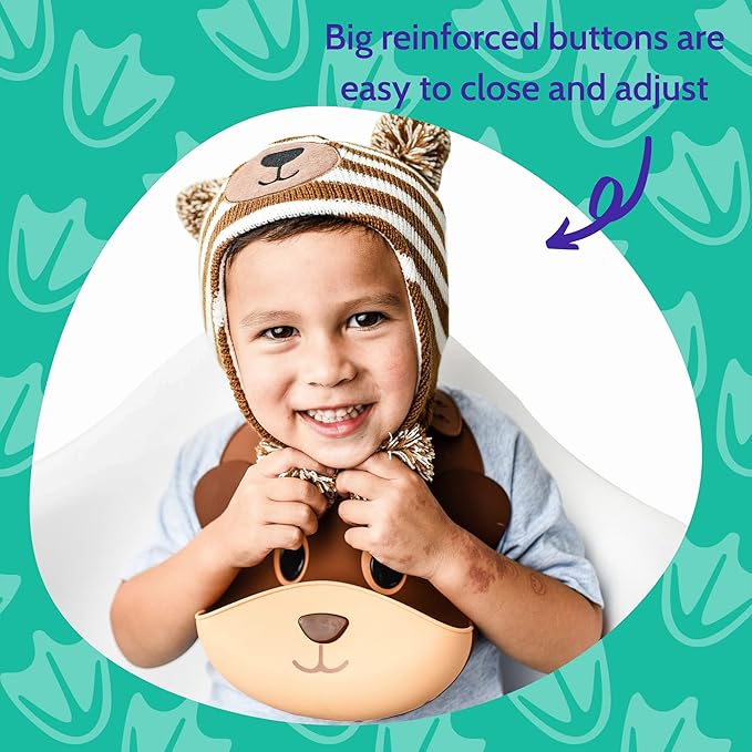 Silly Goose Silicone Animal Baby Bibs for Babies and Toddlers, Waterproof, Adjustable, Soft, Extra Wide Food Catcher Pocket (Baby Bear)-BubblyBeeBaby