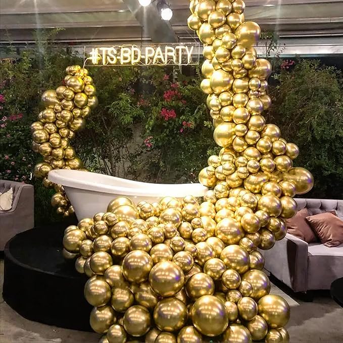 140pcs Gold Balloon Arch Kit, Gold Balloons of Different Sizes Pack of 18 12 10 5 Inch Party Balloon Kit for Birthday Party or Balloon Arch as Graduation Wedding Baby Shower Party Decorations-BubblyBeeBaby