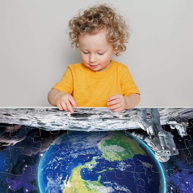 Jumbo Floor Puzzle for Kids Ages 4-8,Space Earth Jigsaw Puzzles,48 Piece Astronaut Large Puzzles for Toddler Ages 3-5,Preschool Learning Planets Earth Toys Christmas Birthday Gift for Boys Girls-BubblyBeeBaby