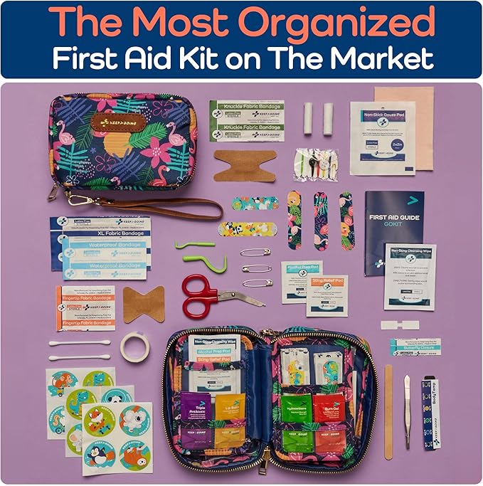 KeepGoing Travel First Aid Kit for Kids – 130 Pc. for Car, Home, Purse, Diaper Bag & Backpack with Latex-Free Bandages - Mini First Aid Kit Travel Size TSA-Approved-BubblyBeeBaby