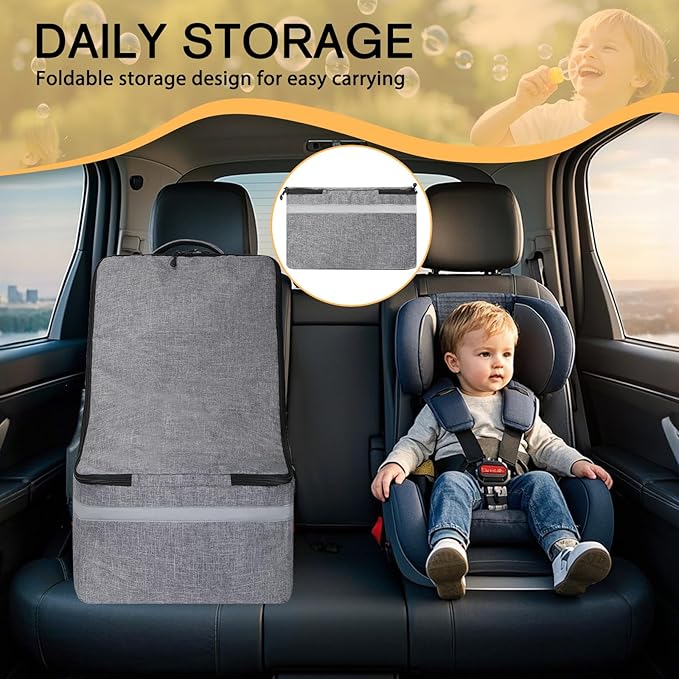 Car Seat Travel Bag for Airplane,Infant Seat Travel Bag with Shoulder Strap,Padded Car Seats Backpack with Reflective Stripes,Large Carseat Carrier Bag Travel Car Seat Cover,Grey-BubblyBeeBaby