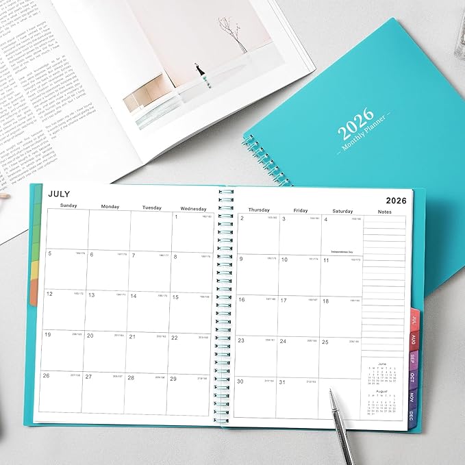 2026 Monthly Planner/Calendar - 2026 Planner, JAN 2026-DEC 2026, 12-Month Planner with Colorful Tabs, 2026 Calendar Planner for Daily Organizing - Waterproof Cover (8" x10", Monthly Pages & Notes, Blue)-BubblyBeeBaby