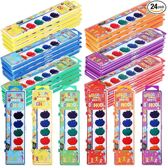 24 Pcs Apple Style Watercolor Painting Set for Kids 8 Washable Colors with Brush Watercolor Painting Set Gift Party Supplies Back to School Party Gift Exchange-BubblyBeeBaby