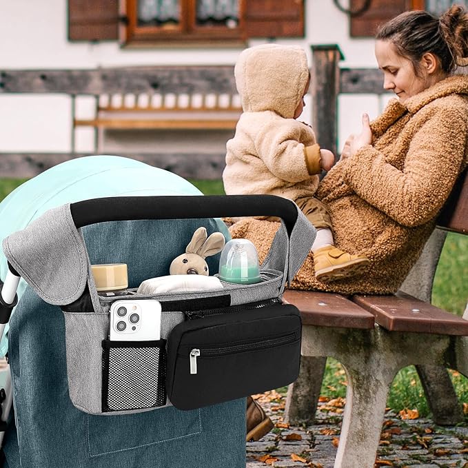 Accmor Universal Stroller Organizer with Insulated Cup Holder Detachable Phone Bag and Shoulder Strap,Stroller Bag Caddy Organizer Fits for Uppababy, Baby Jogger, Britax Strollers-BubblyBeeBaby