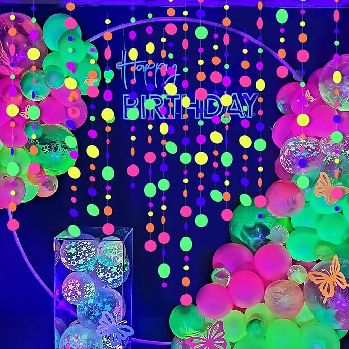 108ft UV Round Dot Neon Paper Streamers - Glow in The Dark Party Favors & Decorations for Wedding & Birthday Parties-BubblyBeeBaby