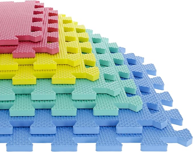 Interlocking Floor Mats - 8-Piece Nontoxic Exercise Mat or Play Mat for Toddlers, Babies or Kids - Foam Padding for Home Gym by Stalwart (Multicolor)-BubblyBeeBaby