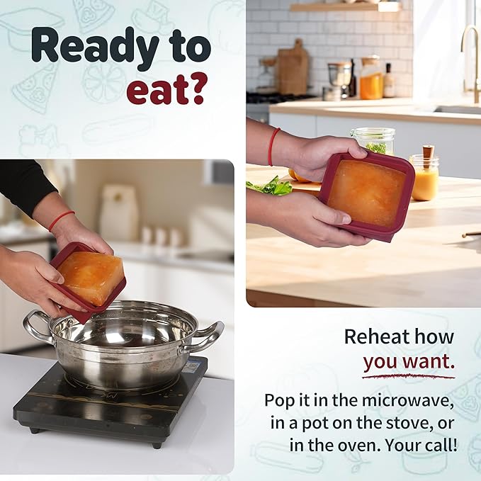 2-Cup Silicone Freezer Trays with Lids – Perfect for Meal Prep, Portion Control, and Easy Freezing-Meal Prep Container Molds for Soup,Leftovers (Cranberry, 2 Pack)-BubblyBeeBaby