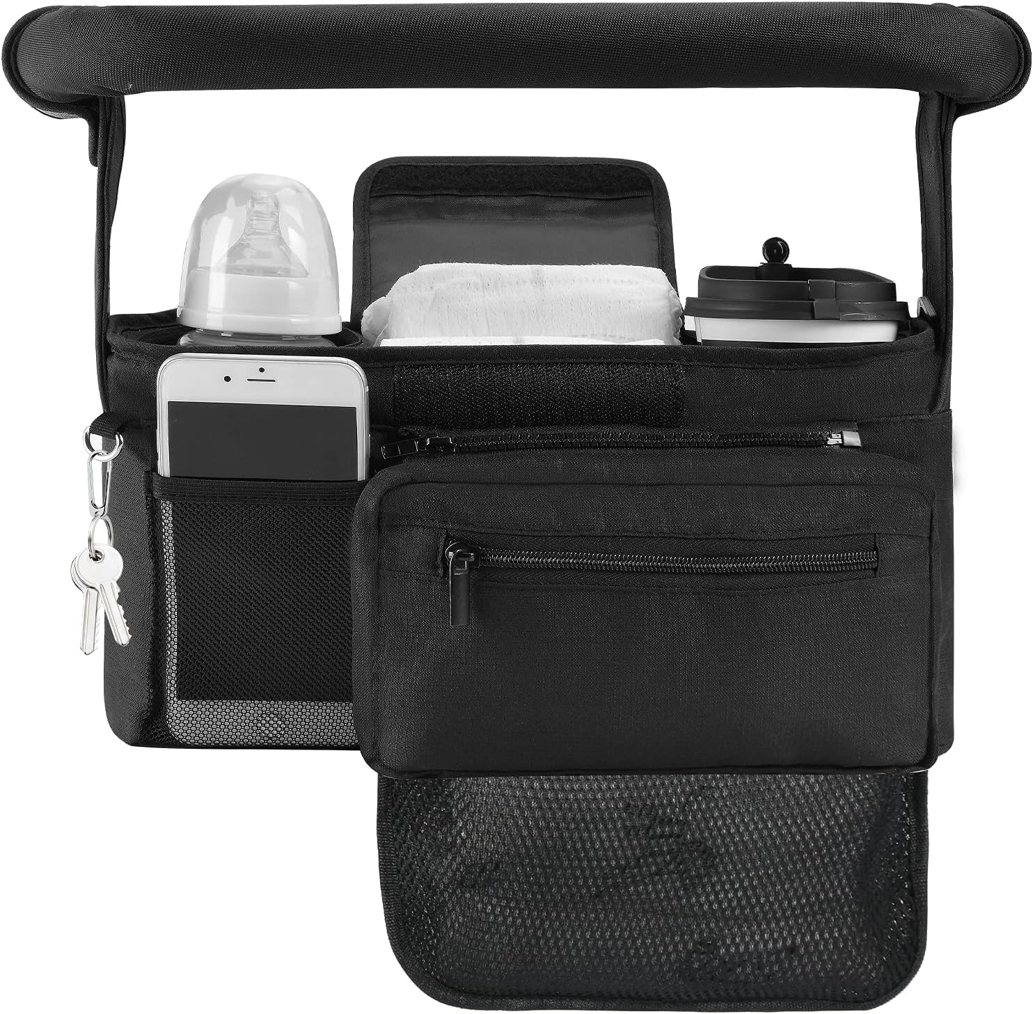 Momcozy Universal Stroller Organizer with Insulated Cup Holder Detachable Phone Bag & Shoulder Strap, Fits for Stroller like Uppababy, Baby Jogger, Britax, BOB, Umbrella and Pet Stroller