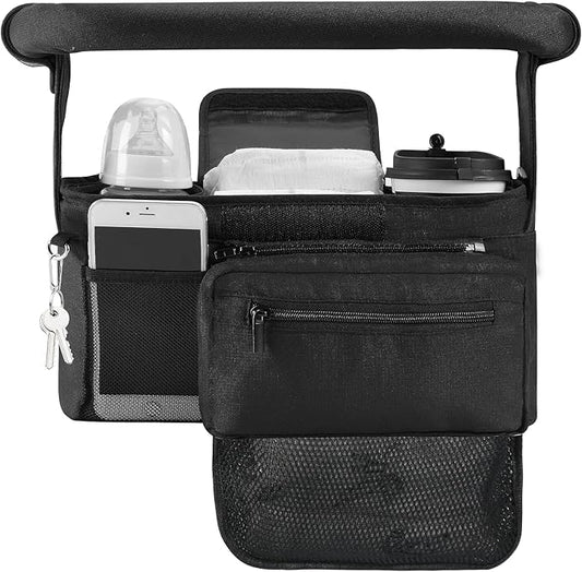 Momcozy Universal Stroller Organizer with Insulated Cup Holder Detachable Phone Bag & Shoulder Strap, Fits for Stroller like Uppababy, Baby Jogger, Britax, BOB, Umbrella and Pet Stroller-BubblyBeeBaby