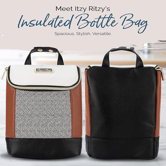 Itzy Ritzy Insulated Bottle Bag – Keeps Bottles Warm or Cool - Holds 3 Bottles & Features Interior Pocket For Ice Pack (Not Included), Coffee and Cream-BubblyBeeBaby