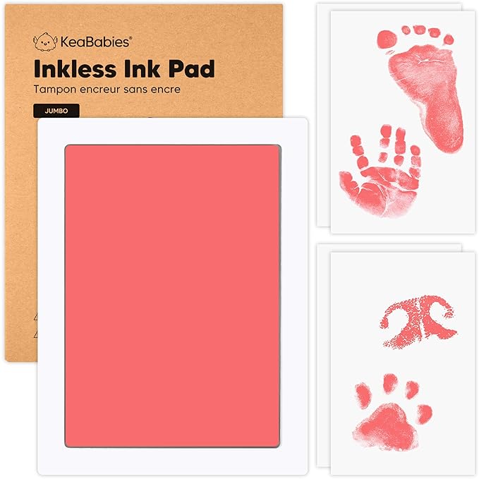 1-Pack Inkless Baby Hand and Footprint Kit - Mess Free Ink Pad for Newborn Keepsake, Dog Nose & Paw Print Kit, Clean Touch Ink Pad for Baby Hand & Footprints, Ideal New Mom Gifts (Candy Pink, J)-BubblyBeeBaby