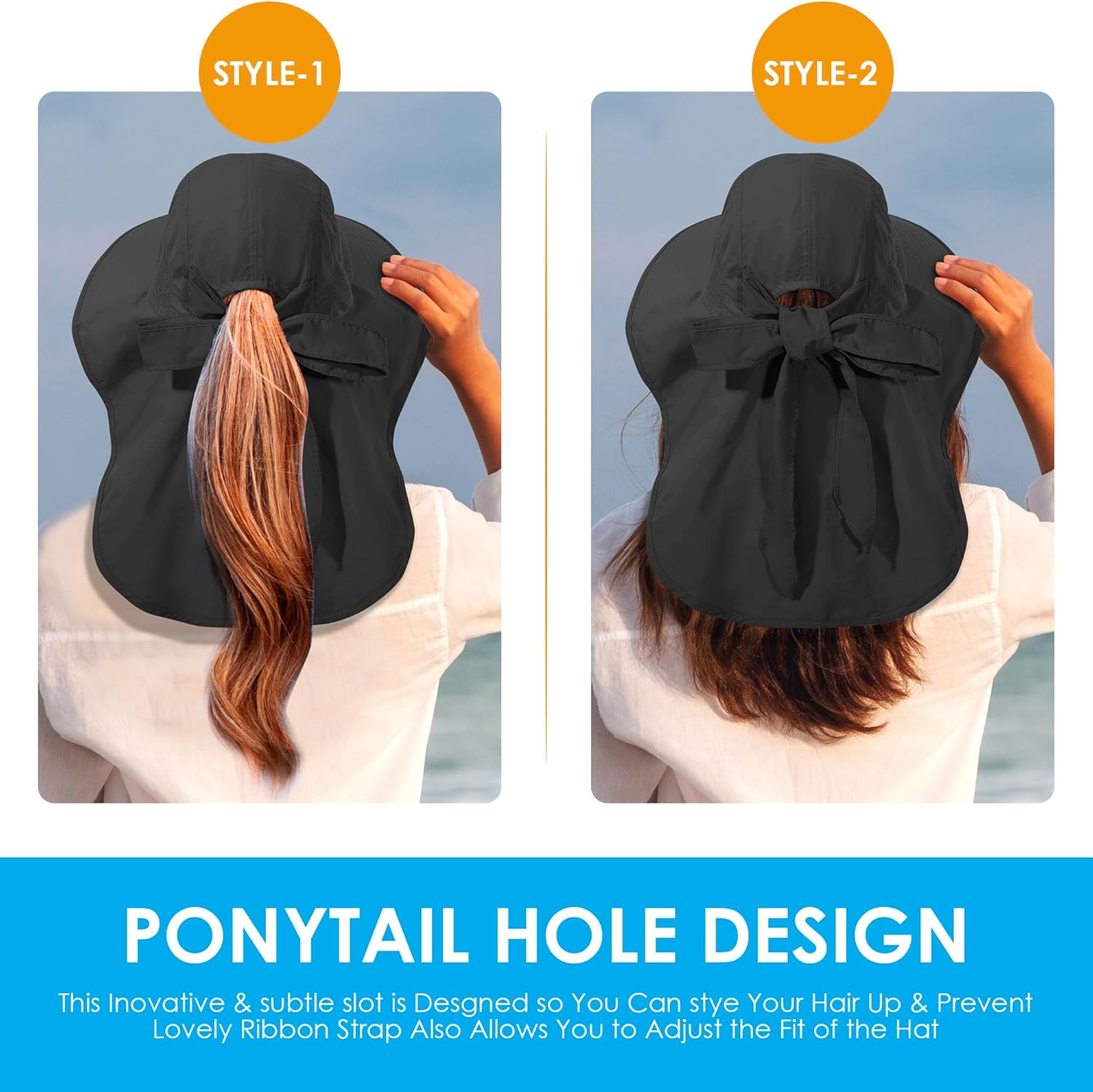 Womens Sun Hat UV Protection, Foldable Waterproof Wide Brim Bucket Hats with Neck Flap for Summer Beach Fishing Hiking