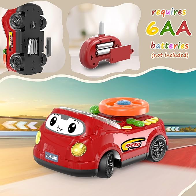 2-in-1 Toddler RC Car & Steering Wheel Toy with Music | Interactive Simulation Driving Adventure Toy for 18+ Months Baby Learning | Gift for 1.5+ Years Old Boys Girls-BubblyBeeBaby